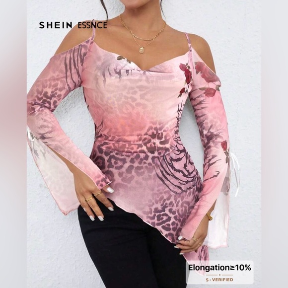 SHEIN Tops - NWT SHEIN Pink Leopard Print Cold Shoulder Top✨